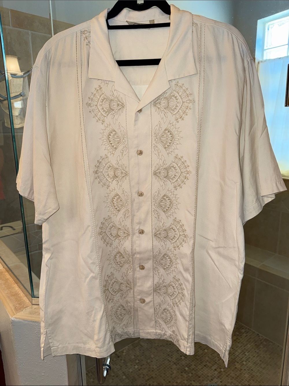 Tommy Bahama Cream Short-Sleeve Embroidered Button-Down Shirt